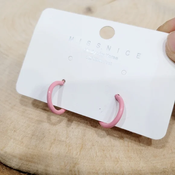 Brand New Silver Tone Pink Mini Hoops Earrings - Picture 2 of 5